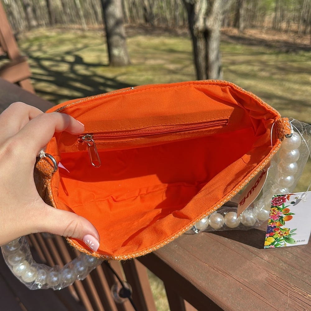 NWT VIRAL RARE Orange Beaded Handbag with Pearl Strap - Picture 9 of 13